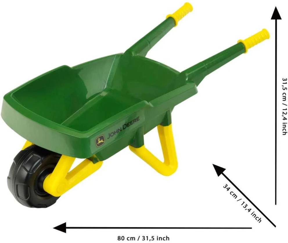 Little Gardener's Rinkinys John Deere Vaikiškas karutis smėliui + žalia sodo įrankiai Kastuvas Rake Klein
