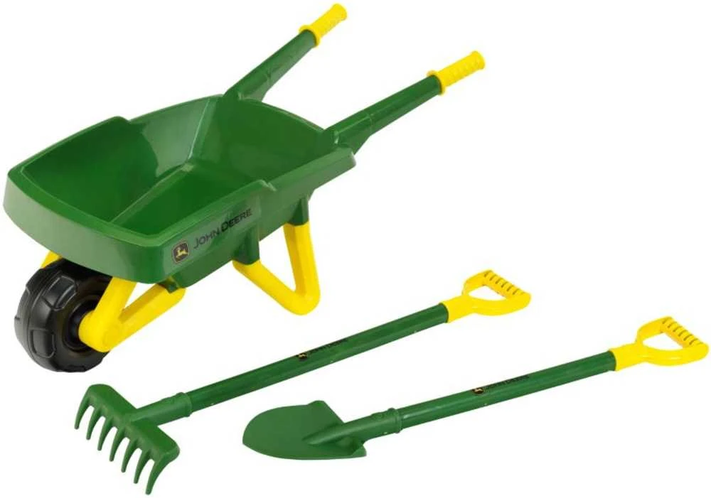 Little Gardener's Rinkinys John Deere Vaikiškas karutis smėliui + žalia sodo įrankiai Kastuvas Rake Klein