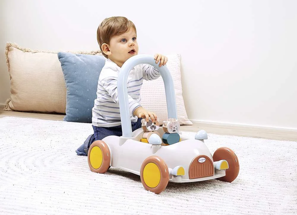 Stumiamų automobilių rinkinys su kaladėlėmis, 17 dalių, karvė, kačiukas