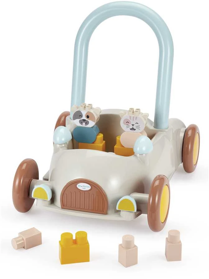 Stumiamų automobilių rinkinys su kaladėlėmis, 17 dalių, karvė, kačiukas