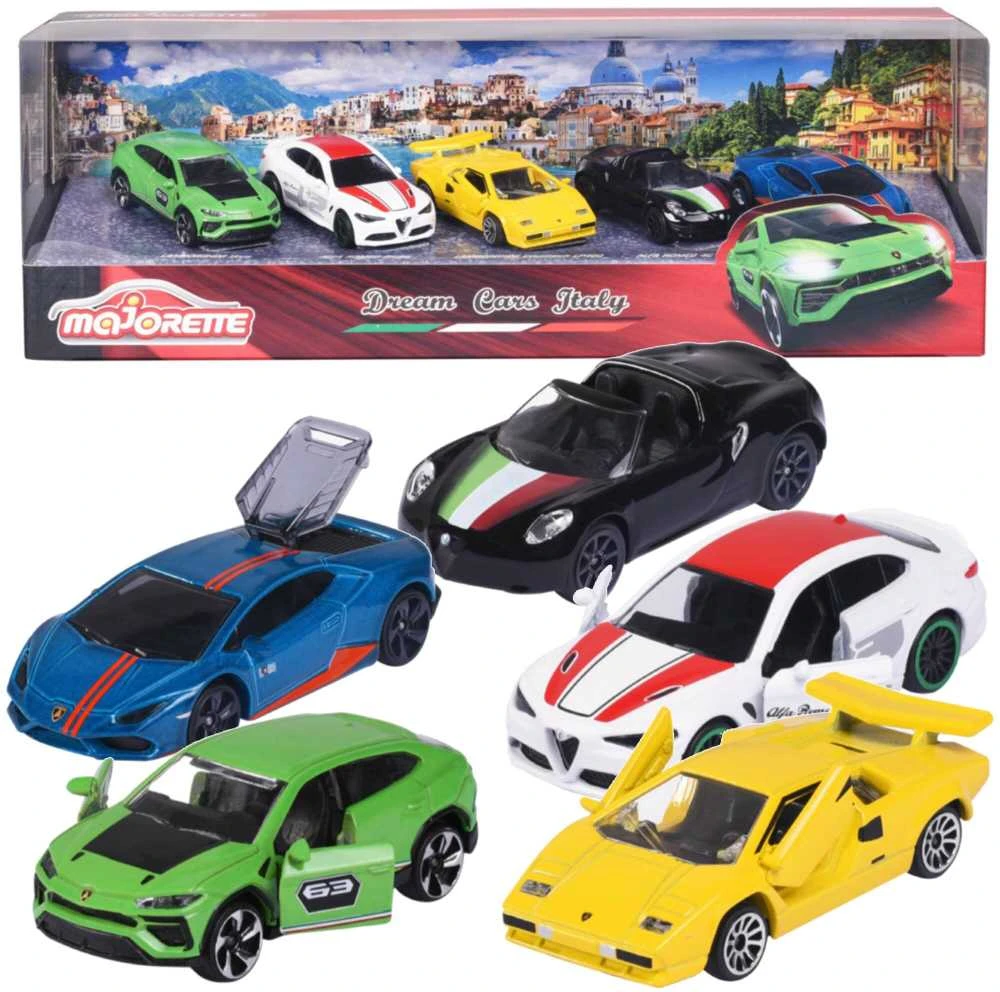 SIMBA Rinkinys 5 metalinės transporto priemonės Lenktyniniai automobiliai Italian Springs Svajonių automobiliai Alfa Romeo Lamborghini kaip dovana