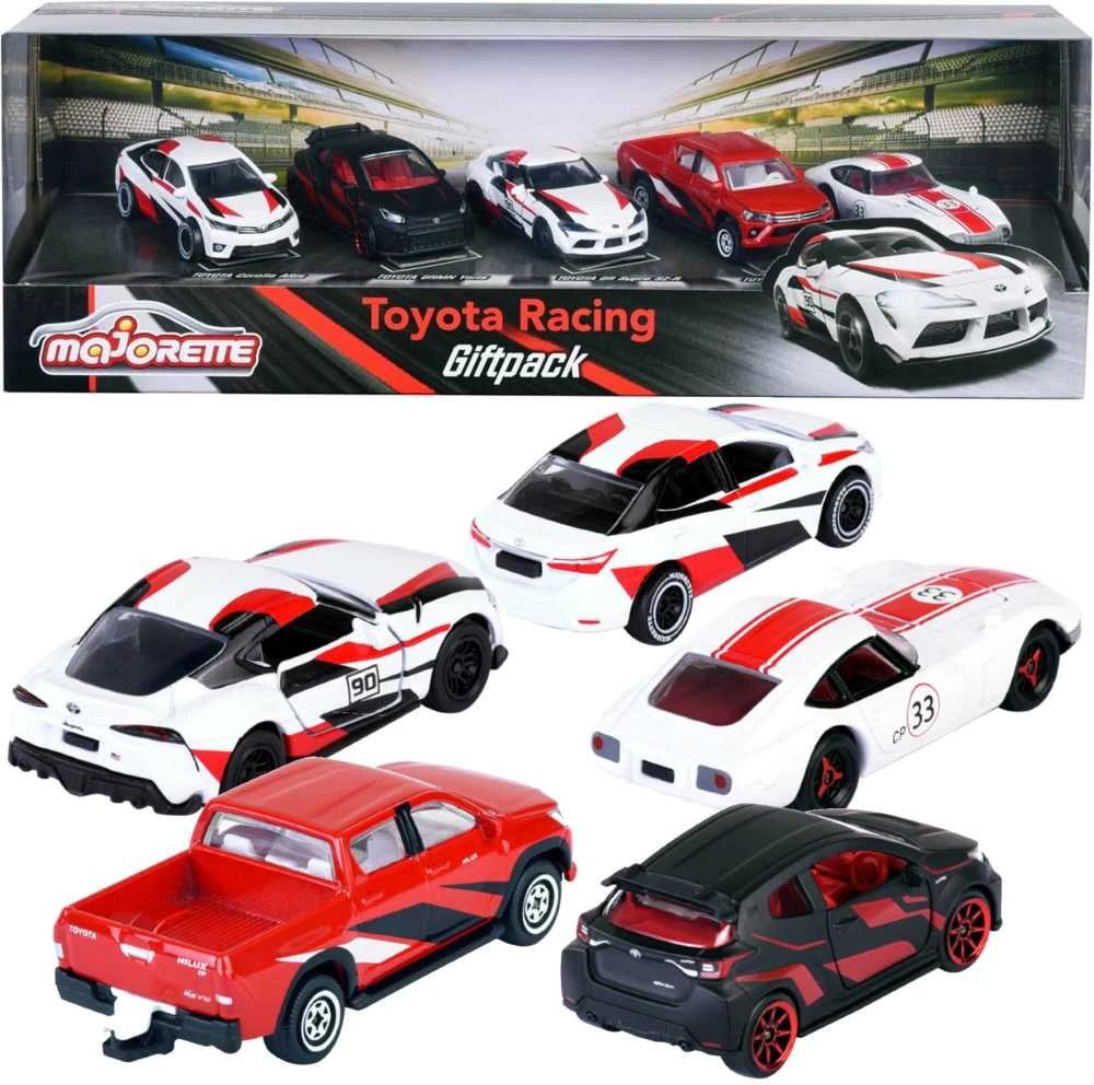 Majorette Rinkinys 5 metalinės transporto priemonės sportinės lenktyninės spyruoklės Toyota Racing Supra Corolla GT kaip dovana