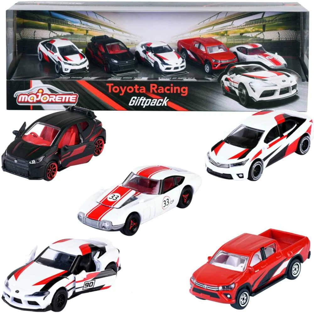 Majorette Rinkinys 5 metalinės transporto priemonės sportinės lenktyninės spyruoklės Toyota Racing Supra Corolla GT kaip dovana