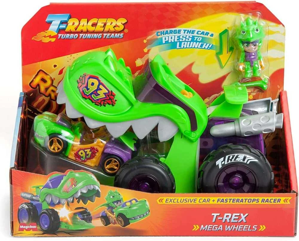 Magic Box Rinkinys T-Racers T-Rex Mega Wheels automobilių paleidėjas ir vairuotojas