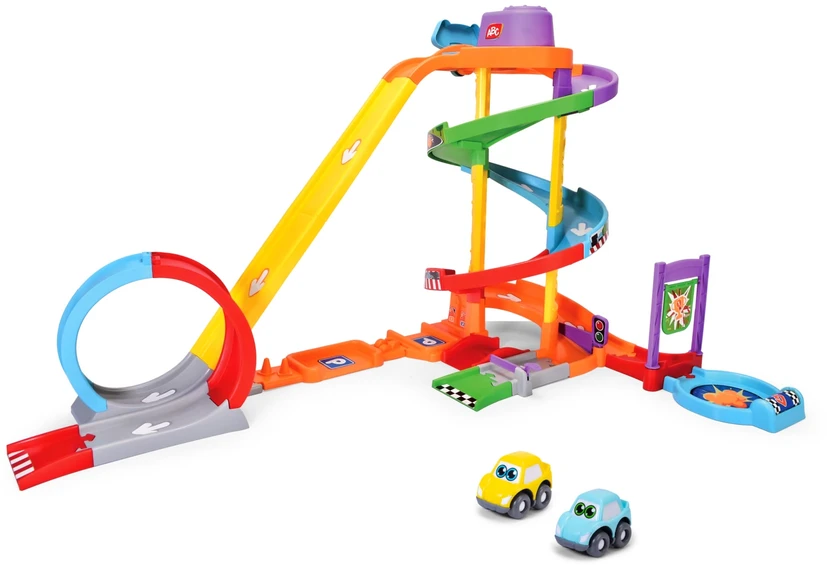 Trako rinkinys automobiliams ABC + 2 transporto priemonės Race N Loop Park