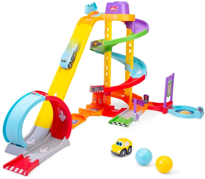 Trako rinkinys automobiliams ABC + 2 transporto priemonės Race N Loop Park