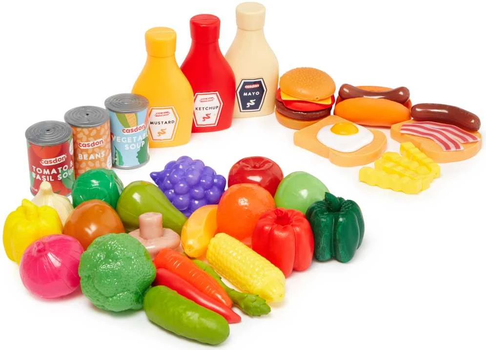 Plastikinės daržovės, vaisiai, bakalėjos, virtuvės, didelės pramogos, rinkinys 44 El. Casdon