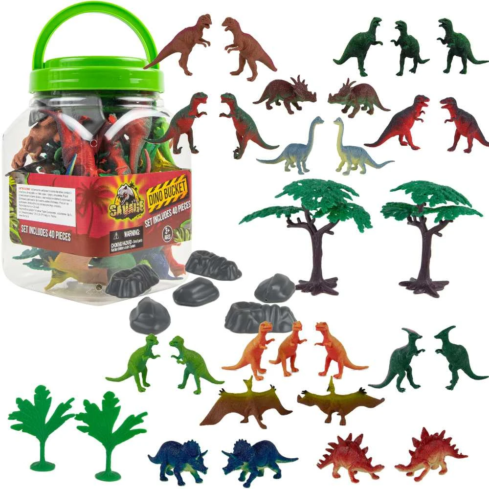 Dinozaurai Figūrėlės Didelės Rinkinys Indelyje + Priedai 40 Vnt 5-13 cm Boley