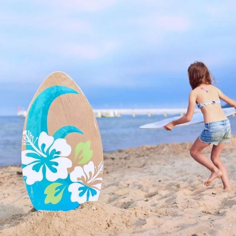Skimboard banglenčių lenta plaukimui 96 cm medinė su gėlėmis