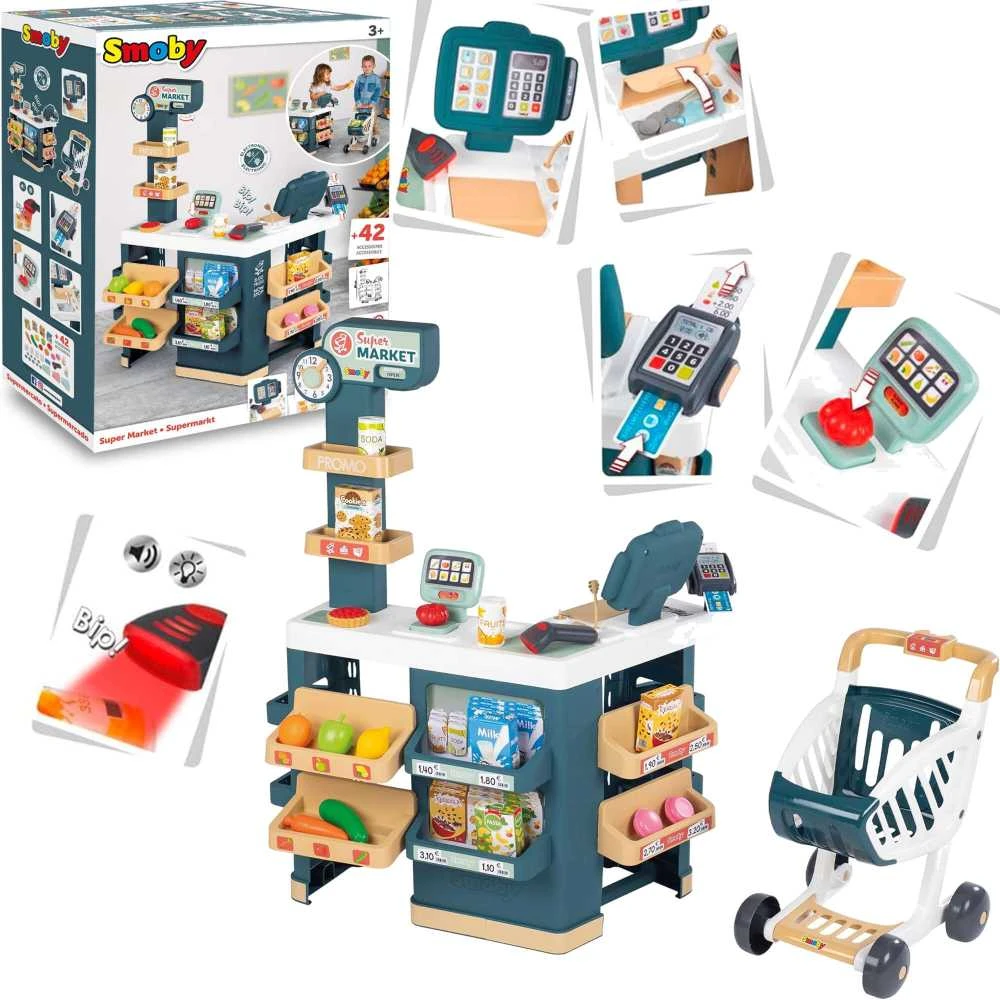SMOBY Supermarketas su Elektronine Kasa ir Skaneriu
