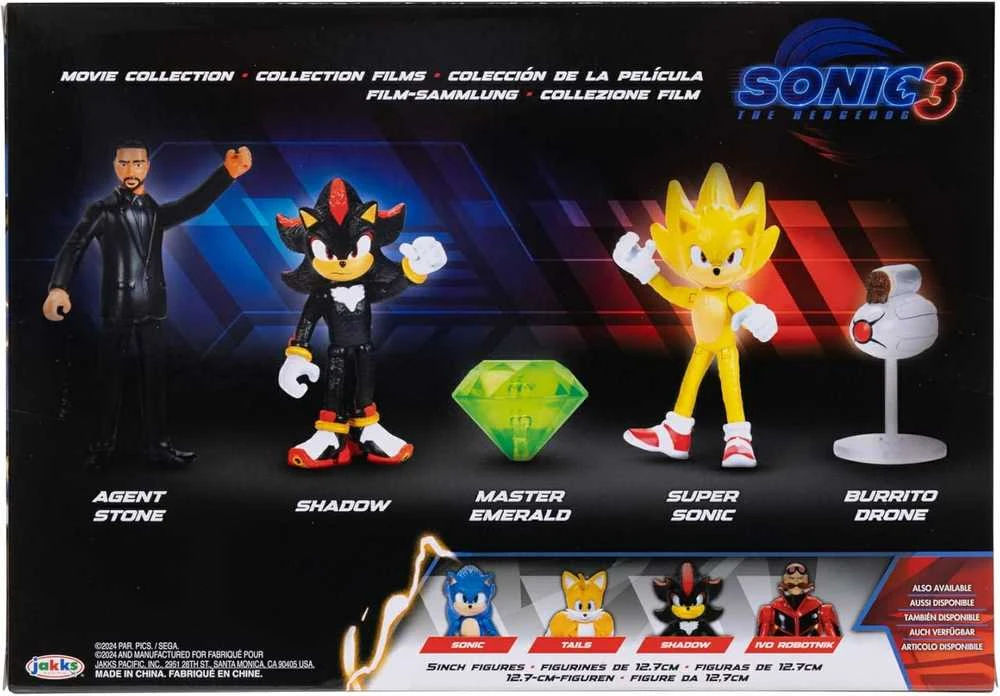 Jakks Pacific „Sonic 3 The Hedgehog“ 5 dalių figūrėlių rinkinys, skirtas filmų kolekcijai (3+)
