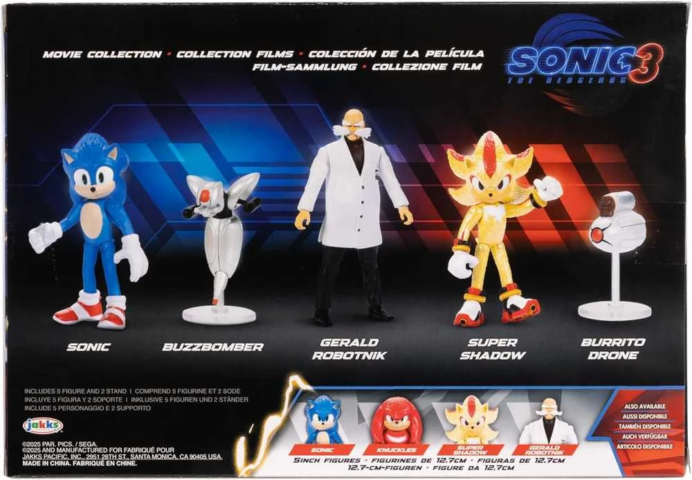Jakks Pacific „Sonic 3 The Hedgehog“ 5 dalių figūrėlių rinkinys, skirtas filmų kolekcijai (3+)