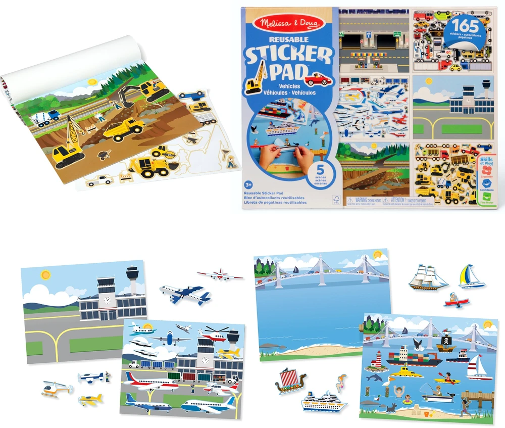 Sticker Pad Pojazdy Rinkinys plansz i naklejek daugkartinio naudojimo Melissa & Doug
