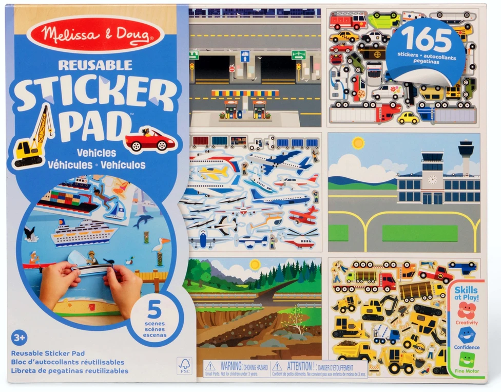 Sticker Pad Pojazdy Rinkinys plansz i naklejek daugkartinio naudojimo Melissa & Doug