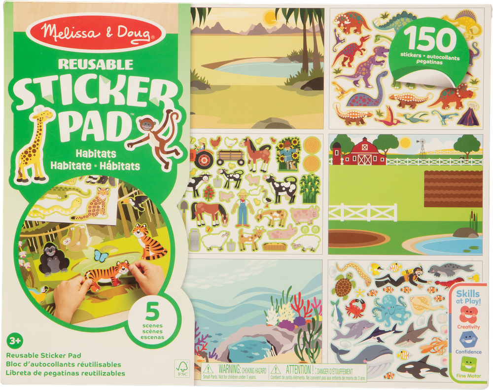 Daugkartinio naudojimo lipdukai Gyvūnai Aplinka Kraštovaizdžiai 150 vnt. Melissa&Doug