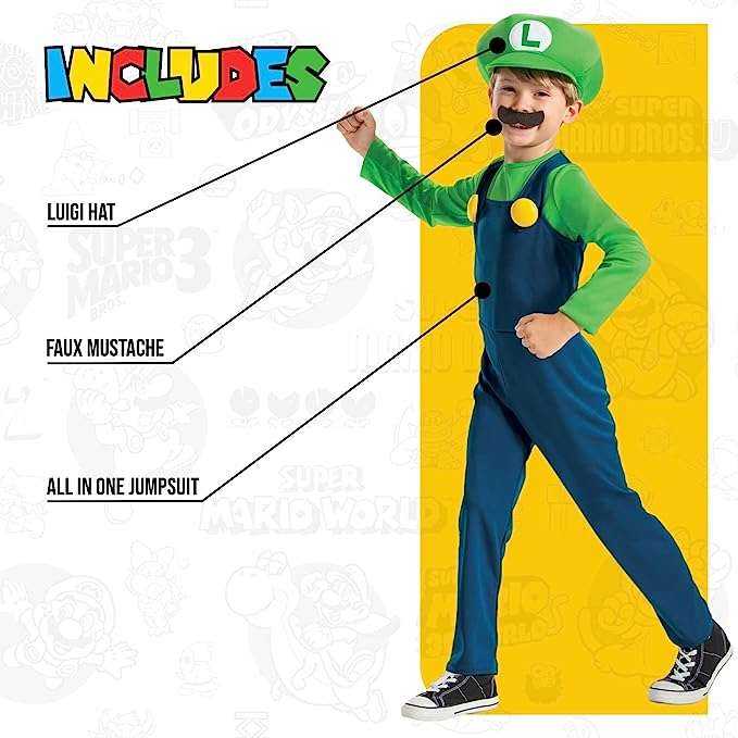Disquise DISGUISE SUPER MARIO Kostiumas Luigi, 7-8 m.