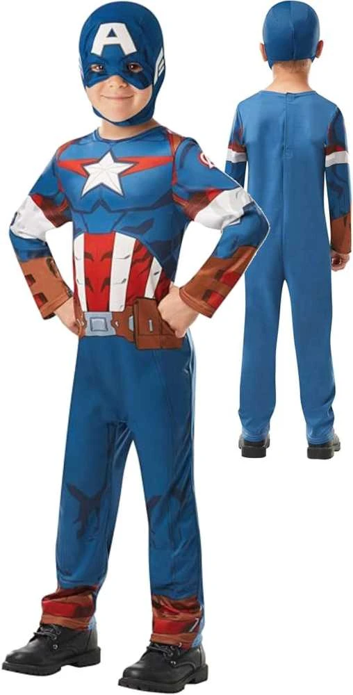 Rubies Karnavalinis kostiumas Marvel Avengers Captain America kostiumas mėlyn-raudon puošni suknelė 110-116 cm (5-6 metai)