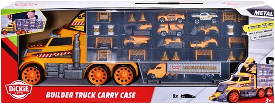 SIMBA Sunkvežimis Transporter Lagaminas mažiesiems automobiliams Platforma statybinės mašinos 62 cm + automobiliai ir kelių aksesuarai