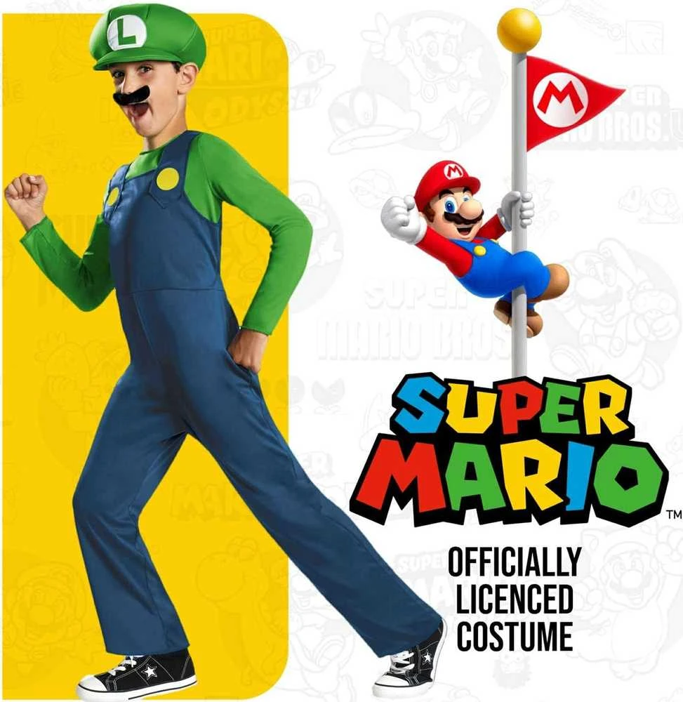 Jakks Pacific Super Mario karnavalinis kostiumas berniukui Luigi kostiumas 109-126 cm (4-6 metų)