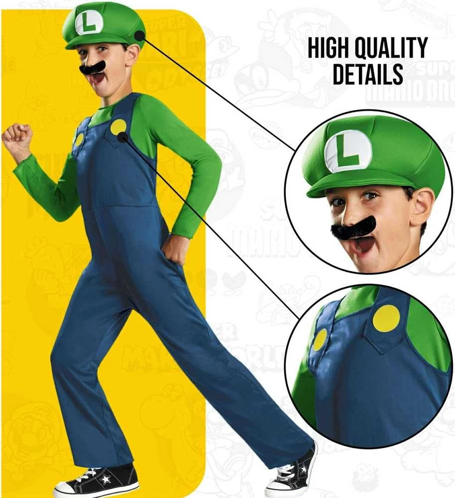 Super Mario karnavalinis kostiumas berniukui, Luigi kostiumas, maskuotė 137-149 cm (10-12 metų)
