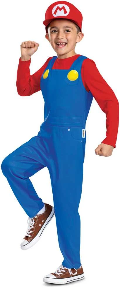 Super Mario raudonas kostiumas, karnavalinis Mario kostiumas, maskuojamas 127-136 cm, 7-8 metų amžiaus