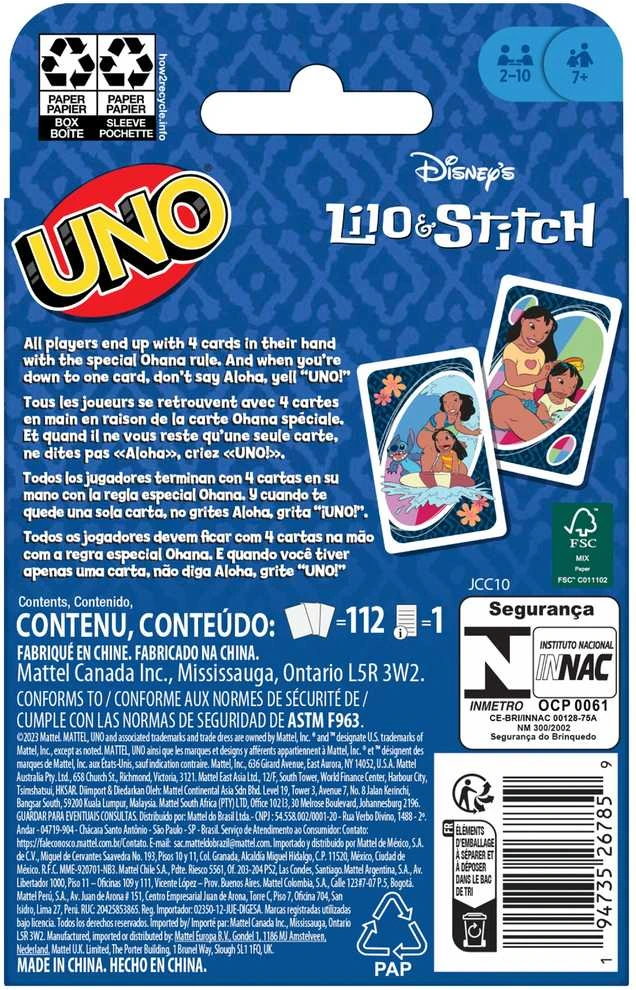Mattel UNO Disney Lilo ir Stitch vakarėlių kortų žaidimas