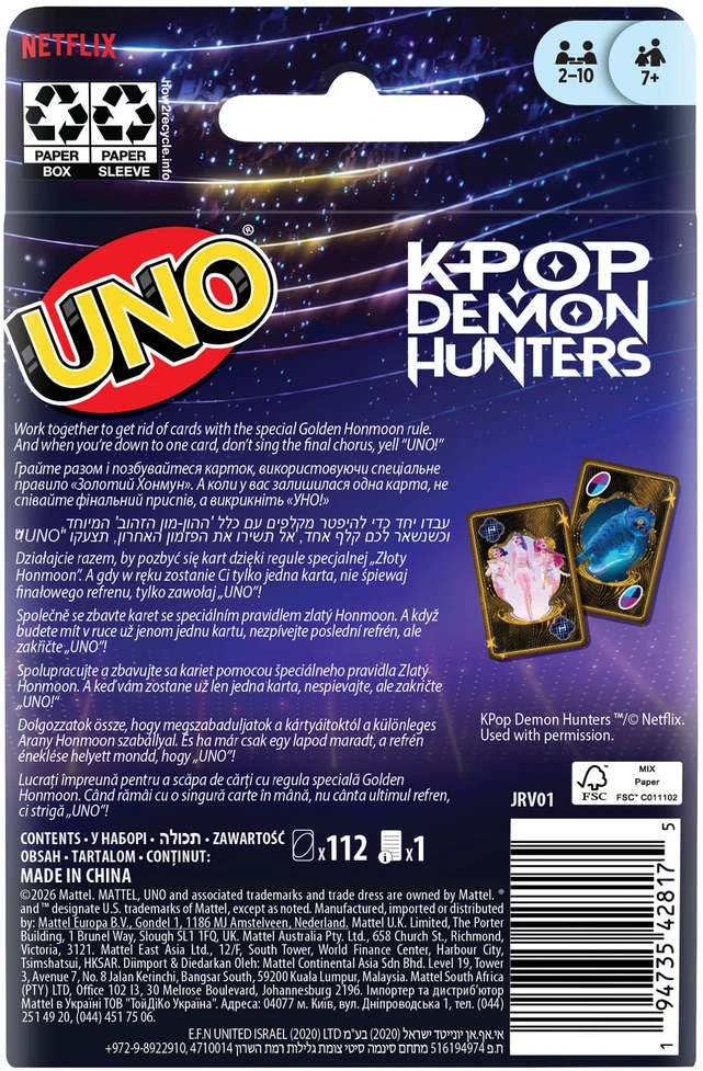 Mattel UNO kortos KPOP Demon Hunters