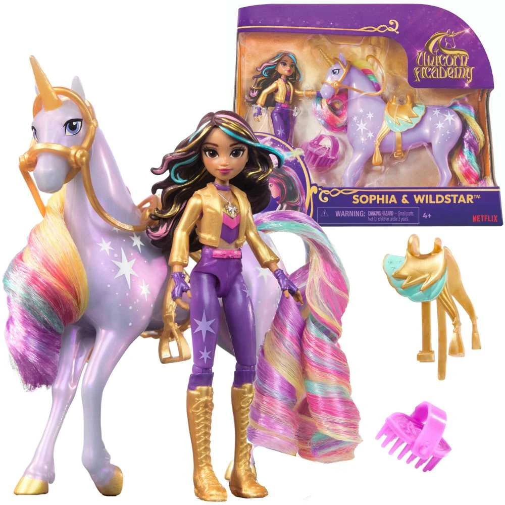 Unicorn Vienaragio akademijos rinkinys Sophia lėlė ir Wildstar vienaragio figūrėlė + vienaragio priedai Academy