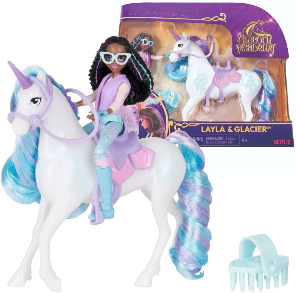 Unicorn Academy Unicorn Academy Set Figūros Layla & Glacier mergina ir vienaragis + priedai
