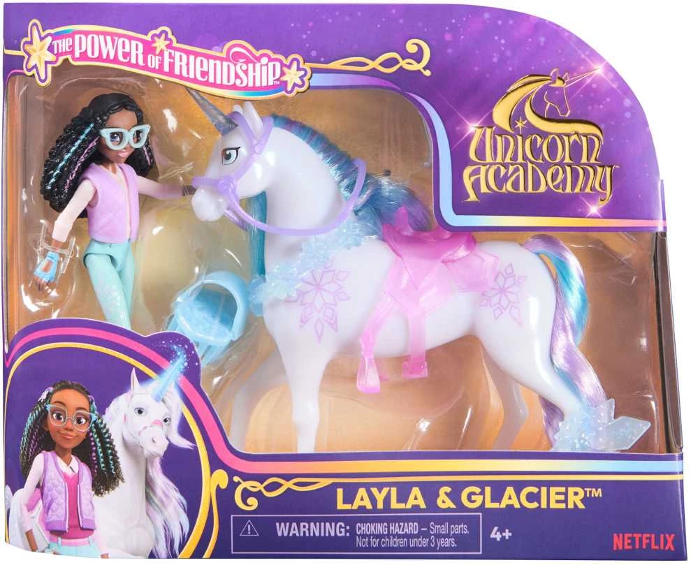 Usorteret Unicorn Academy Unicorn Academy Set Figūros Layla & Glacier mergina ir vienaragis + priedai