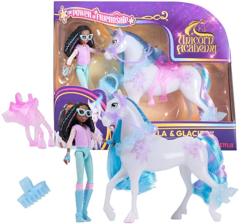Usorteret Unicorn Academy Unicorn Academy Set Figūros Layla & Glacier mergina ir vienaragis + priedai