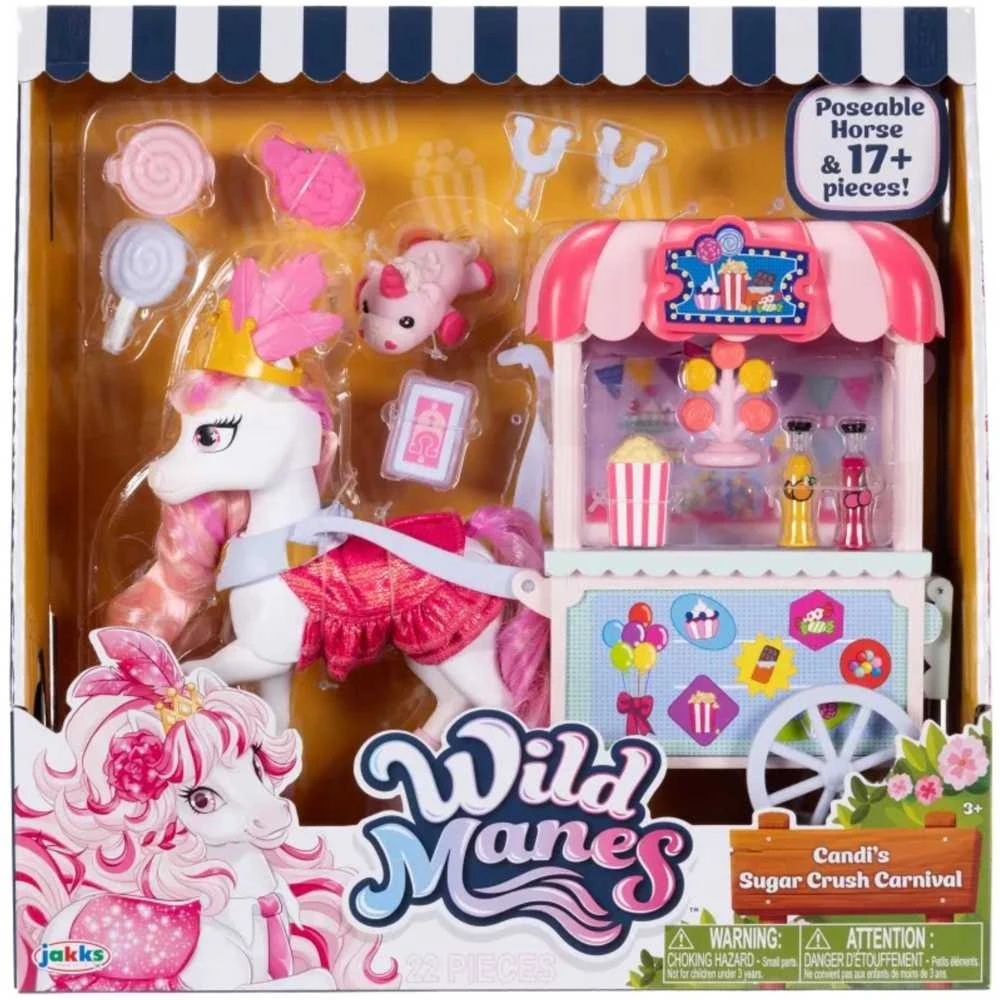 Wild Manes Set Horse Figurine Candi vežimėlis su saldainiais + priedais 22 vnt