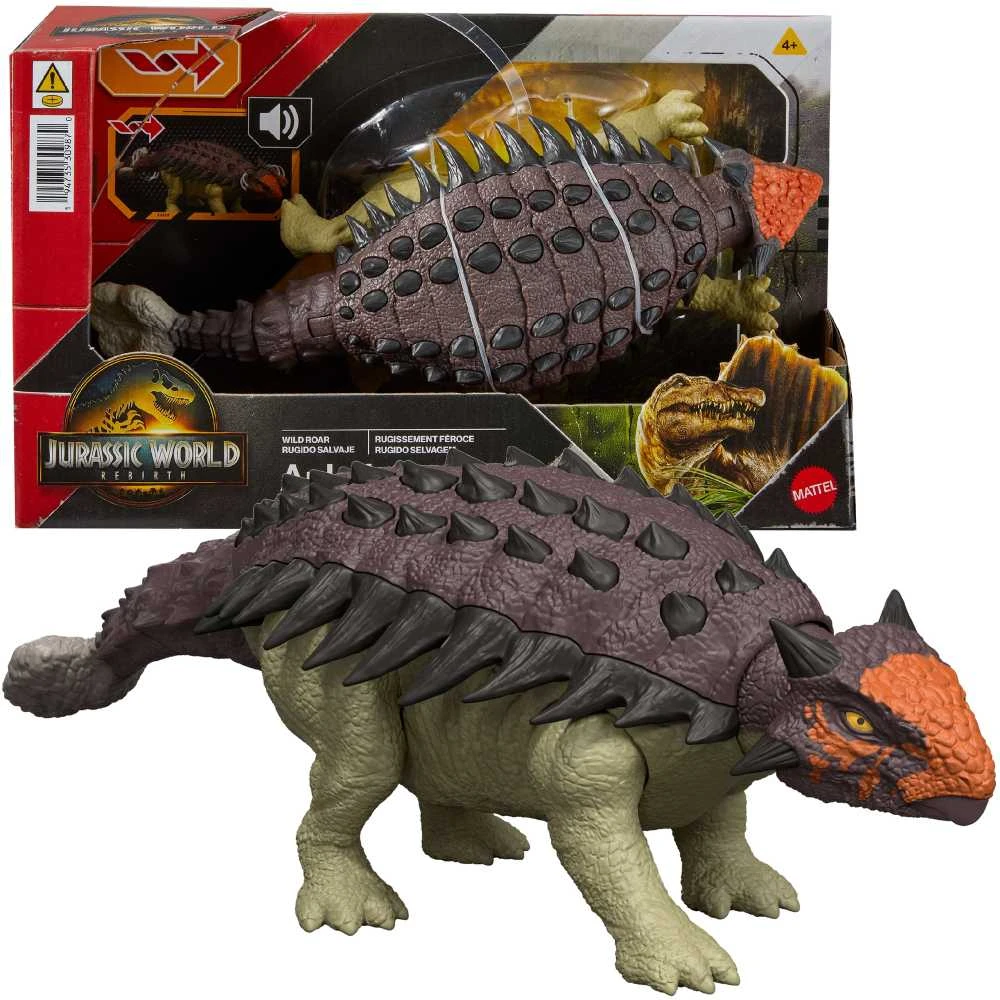 Mattel WORLD Juros periodo pasaulio atgimimo ankilozauro dinozauro figūrėlė 24 cm garsas