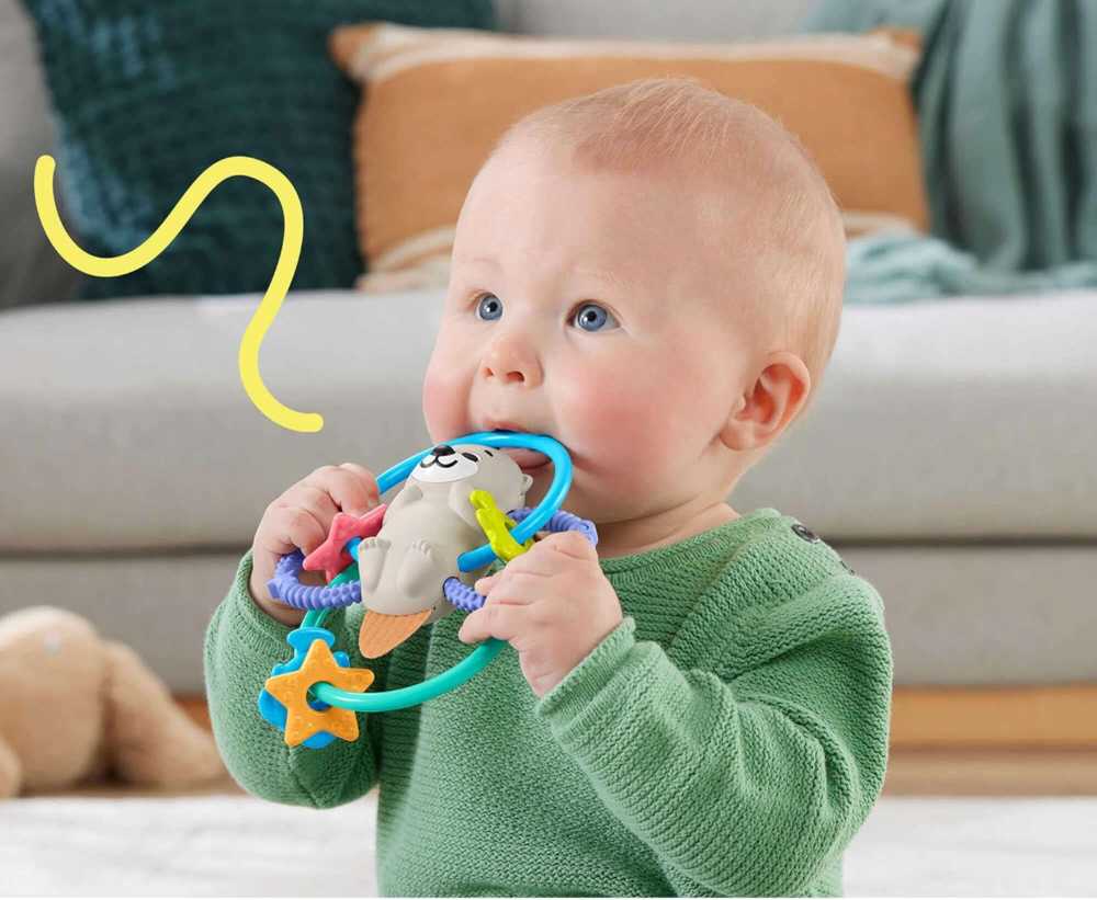 Fisher-price kramtukas su barškučiu, daugiaspalvis, audinys