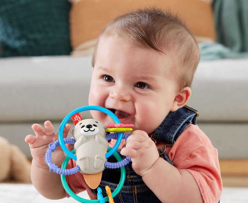 Fisher-price kramtukas su barškučiu, daugiaspalvis, audinys