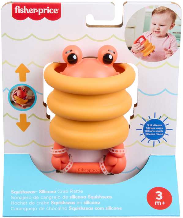 Mattel Zabawka sensoryczna grzechotka kūdikiams Krab su silikonową sprężynką