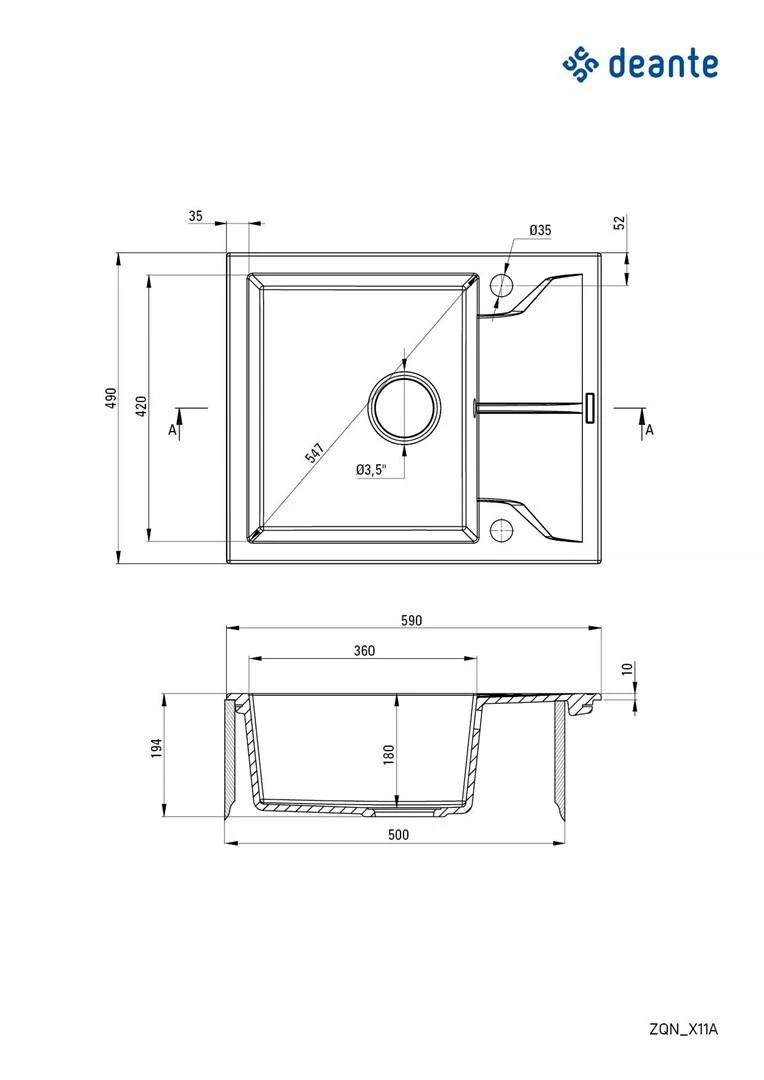 Deante granitinė virtuvinė plautuvė Deante Andante, ZQN_G11A, Metallic graphite