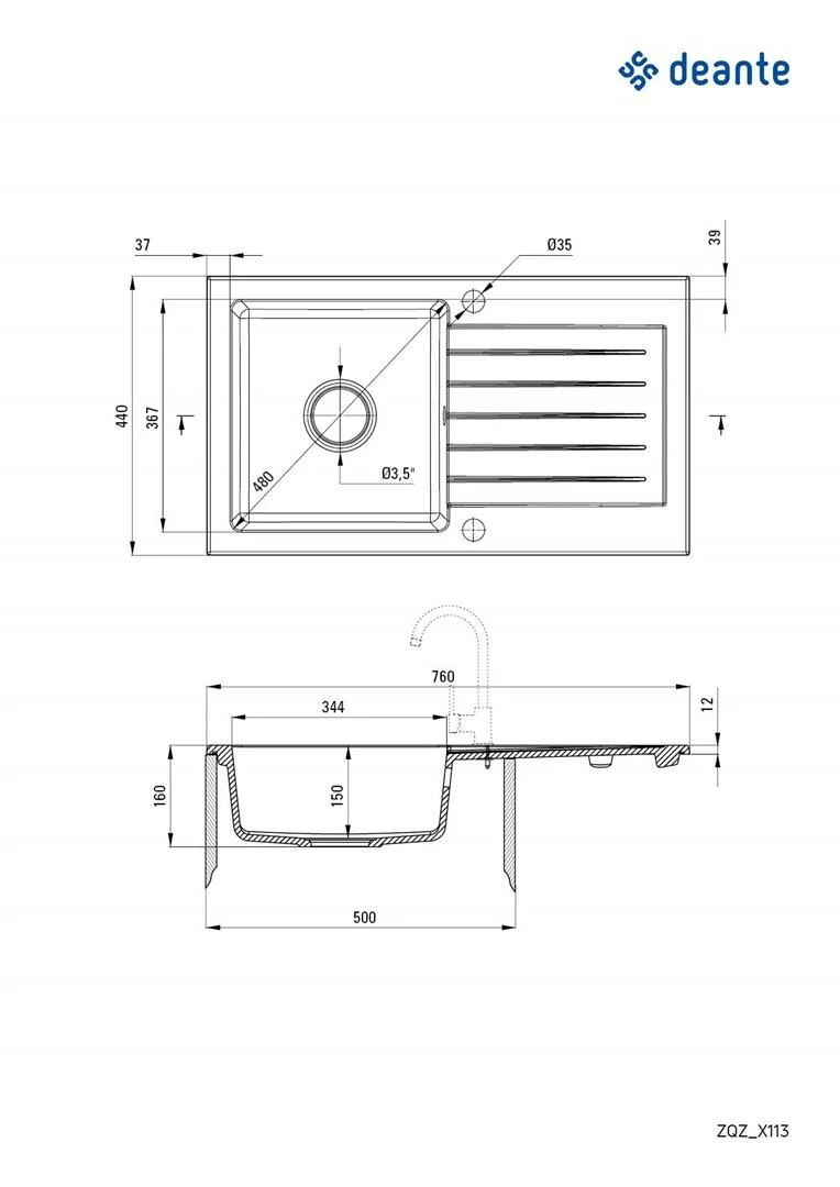 Deante granitinė virtuvinė plautuvė Deante Zorba ZQZ G113, Metallic graphite
