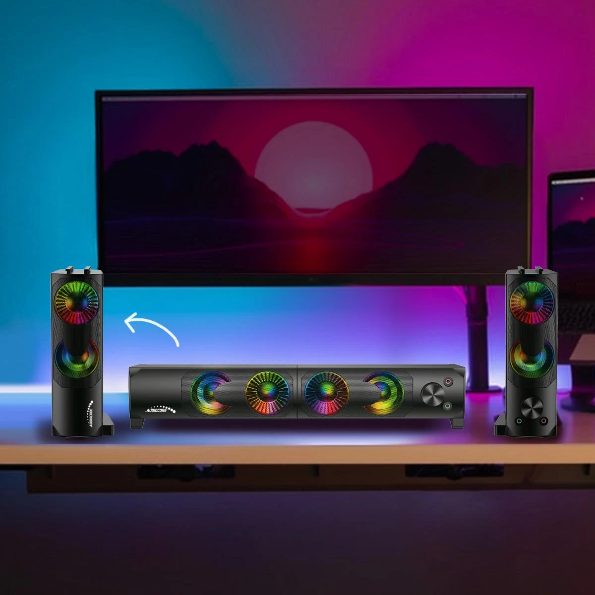 Kompiuterio kolonėlės Audiocore Garso sistema RGB LED Stereo Gaming