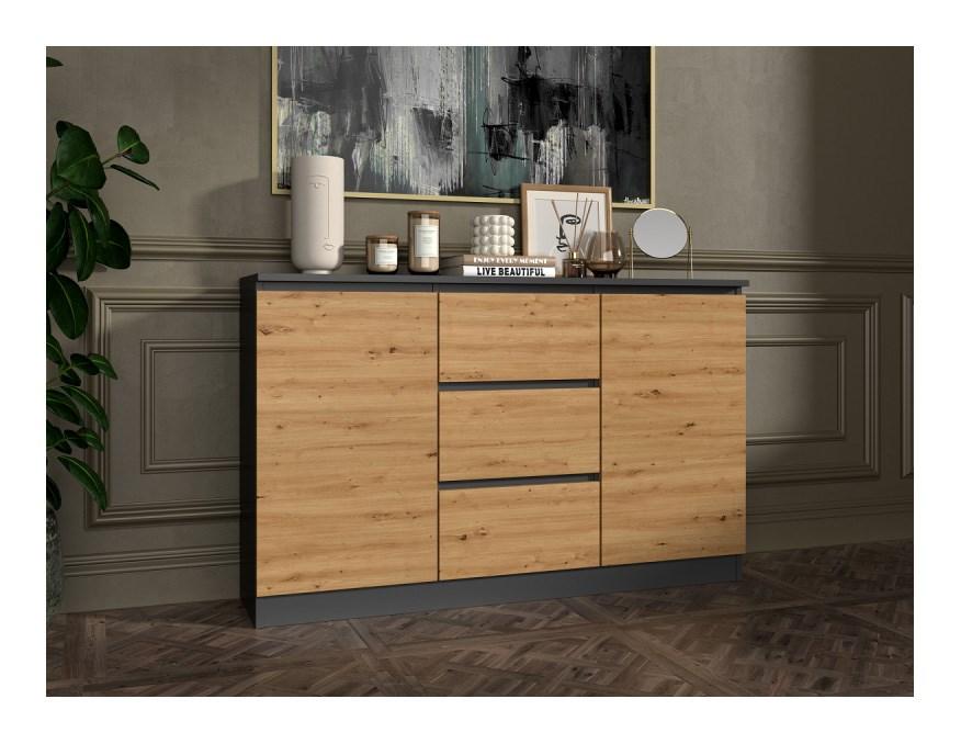 Top E Shop Baldų Komoda - 2D3S 120x30x75 Cm, Antracito/Artisano Spalvos