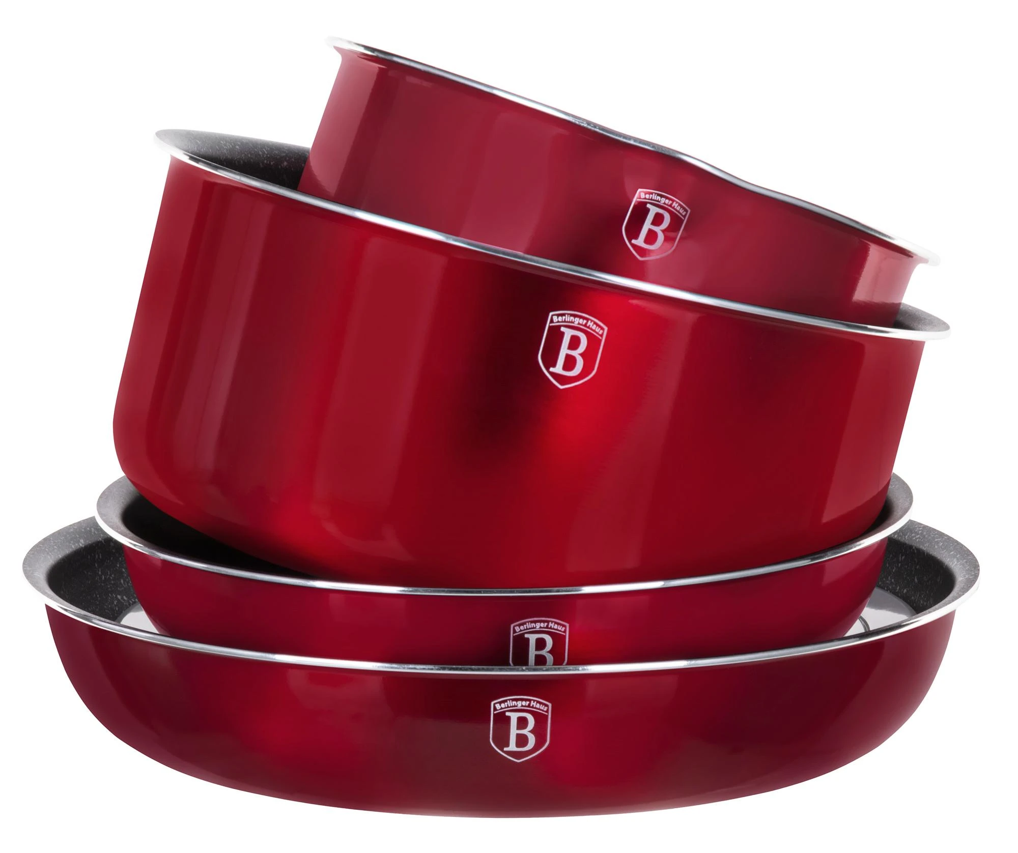 9 DALIES PUODŲ RINKINYS. CLICK & COOK BERLINGER HAUS METALLIC LINE BURGUNDY BH-6145