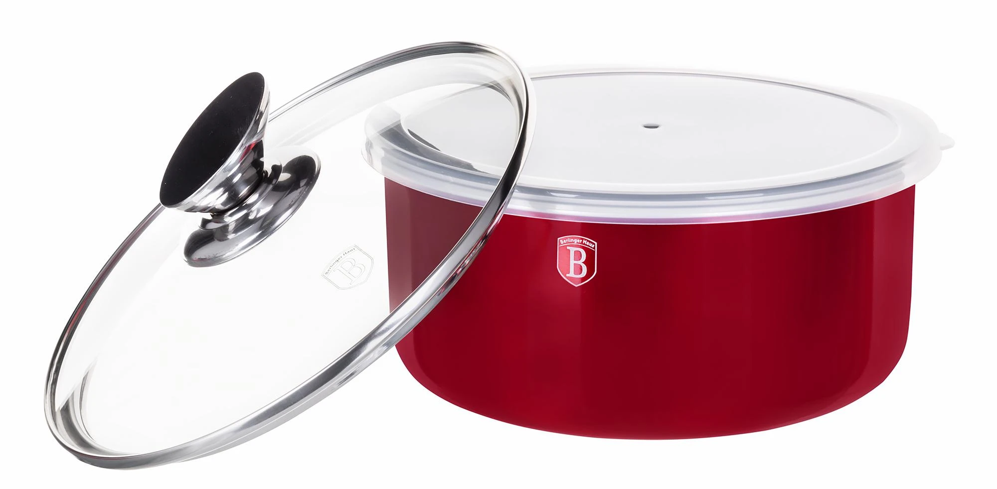 9 DALIES PUODŲ RINKINYS. CLICK & COOK BERLINGER HAUS METALLIC LINE BURGUNDY BH-6145
