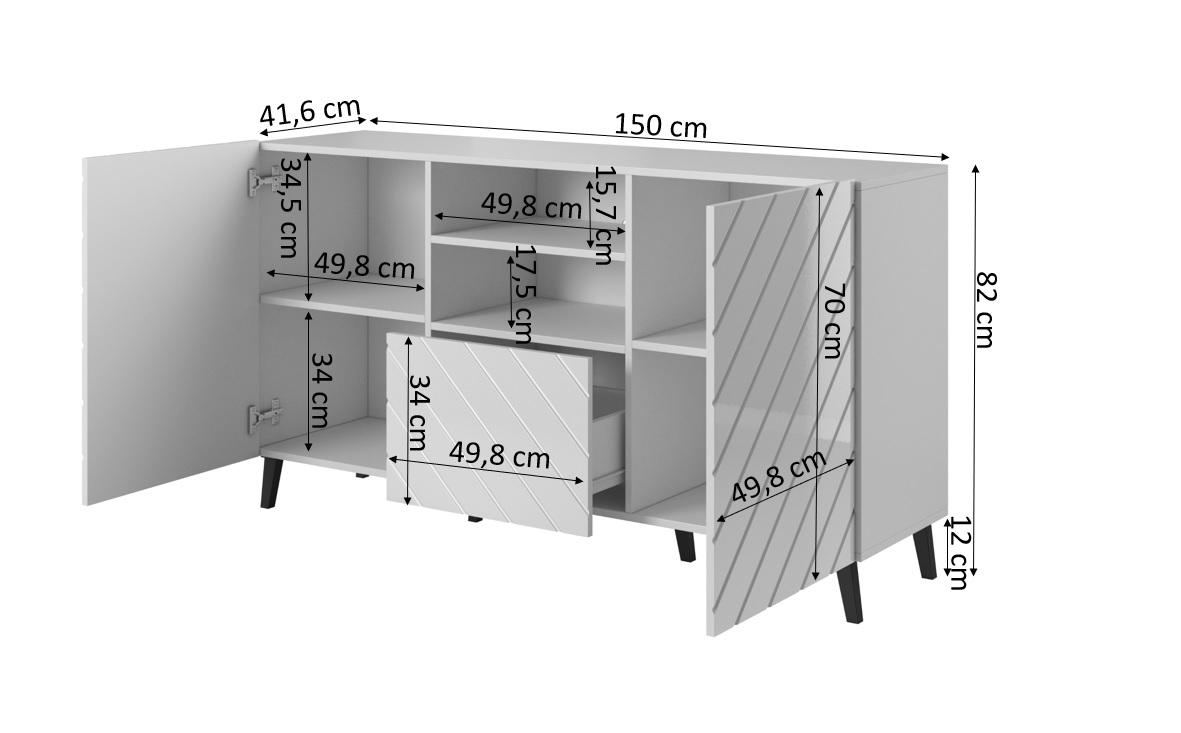 Cama Meble Baldai - Abeto Komoda 150x42x82 Blizgi Juoda