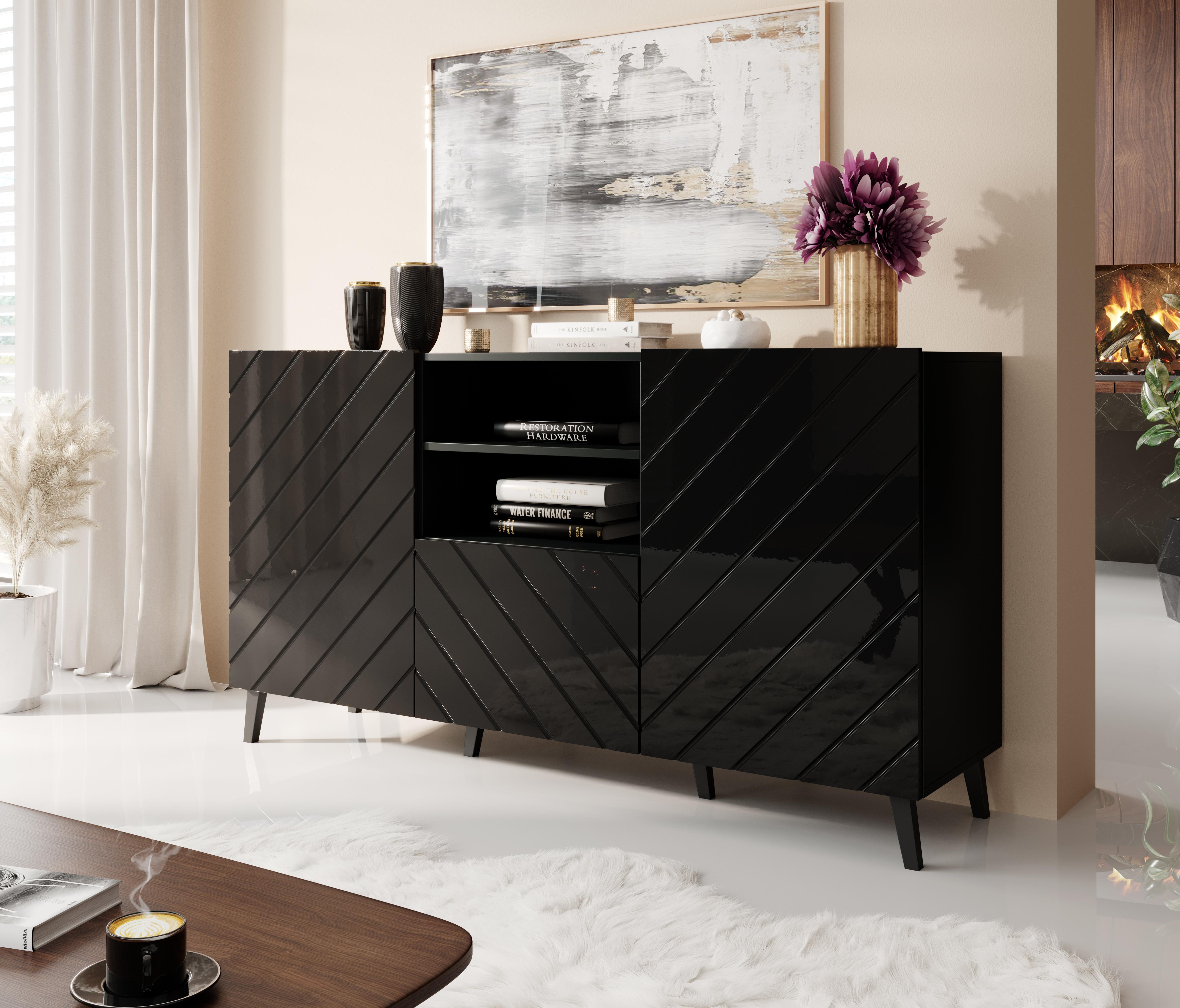 Cama Meble Baldai - Abeto Komoda 150x42x82 Blizgi Juoda