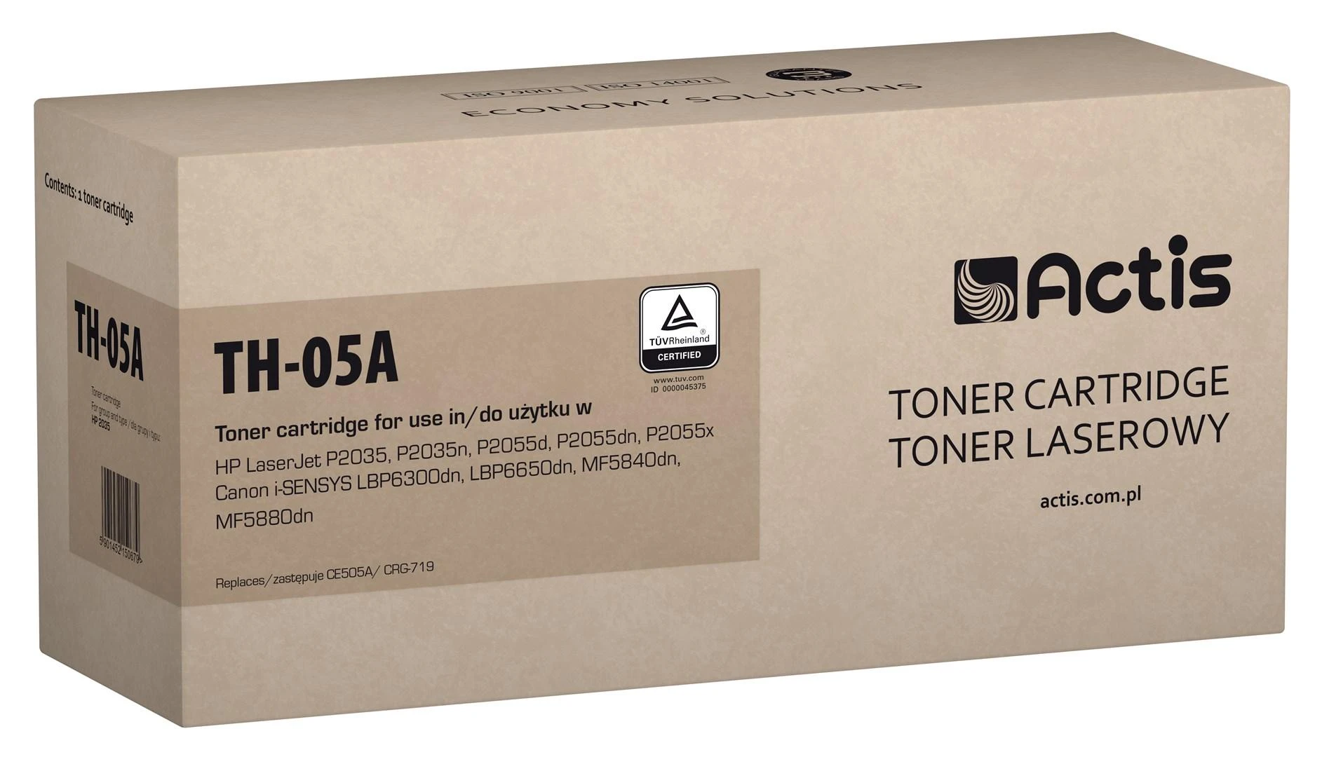 Tonerio Kasetė - Actis TH-05A - Pakaitalas HP 05A CE505A, Canon CRG-719; Standartinis; 2300 Puslapių; Juoda.