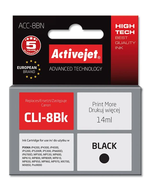 Activejet ACC-8BN rašalas, skirtas Canon spausdintuvams, pakeičia Canon CLI-8Bk