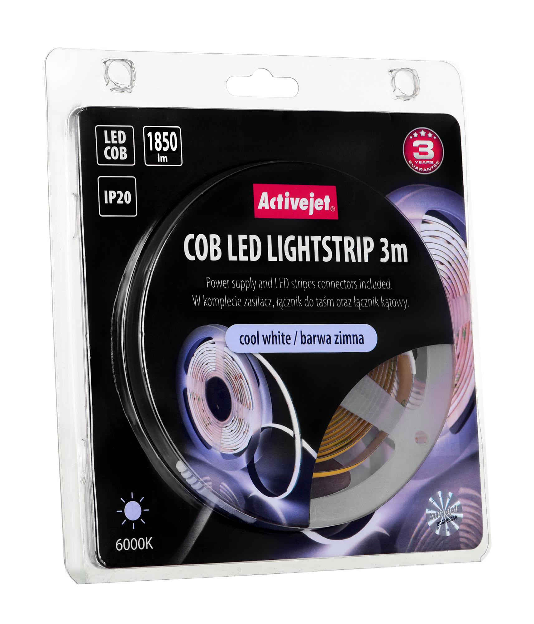 LED Juosta - Activejet AJE-COB 3m Viduje Šaltai Balta