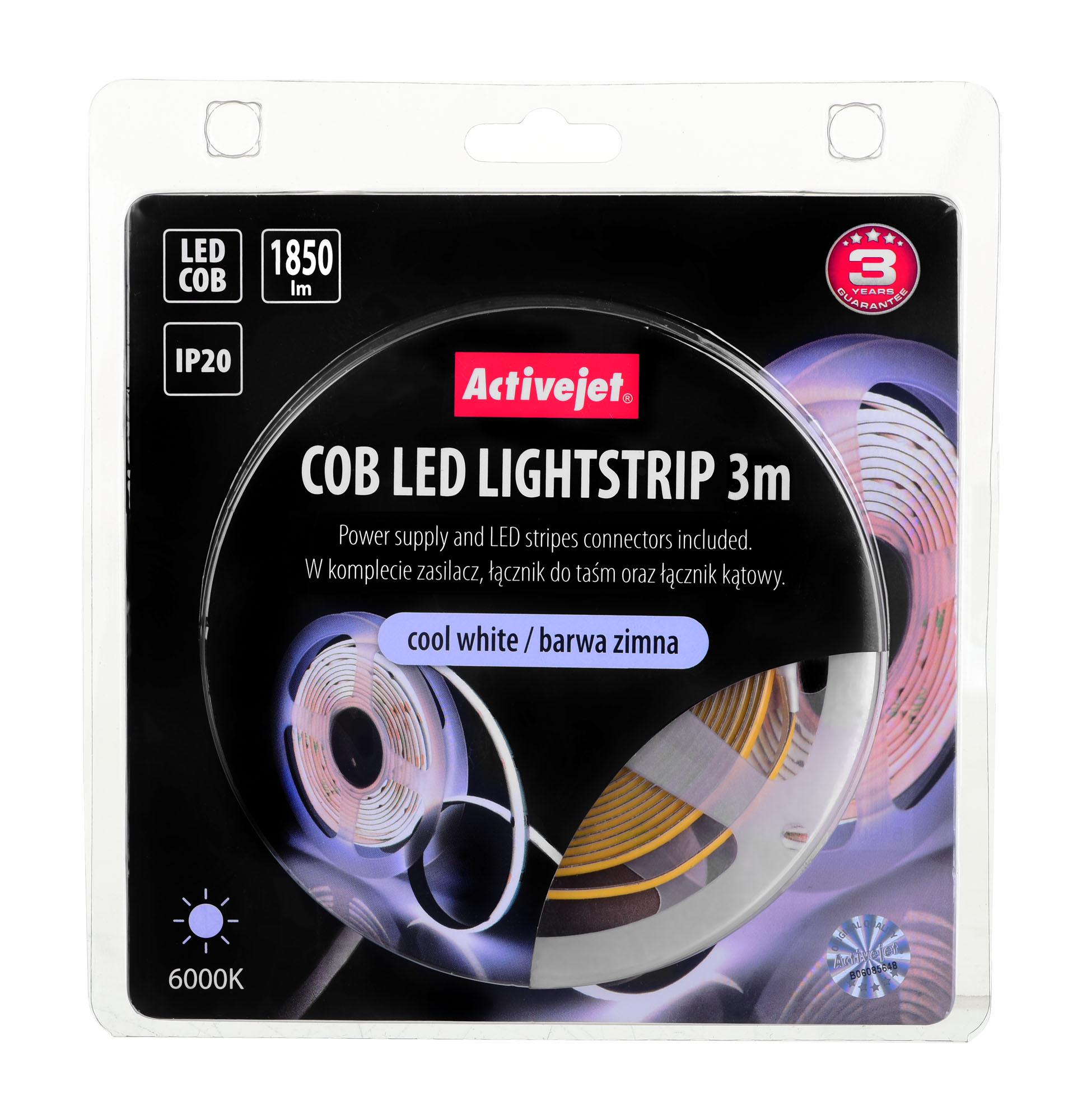 LED Juosta - Activejet AJE-COB 3m Viduje Šaltai Balta
