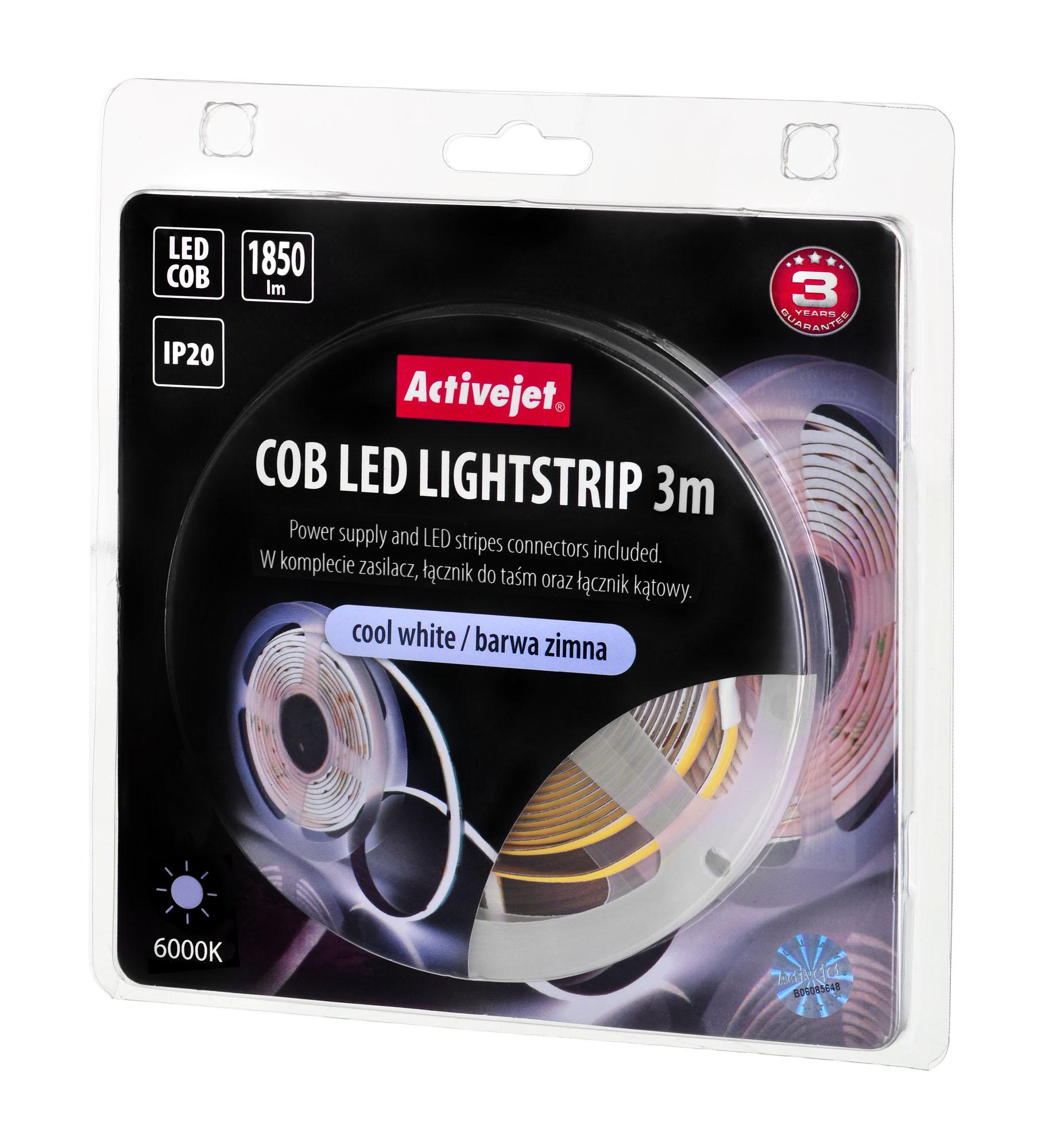 LED Juosta - Activejet AJE-COB 3m Viduje Šaltai Balta