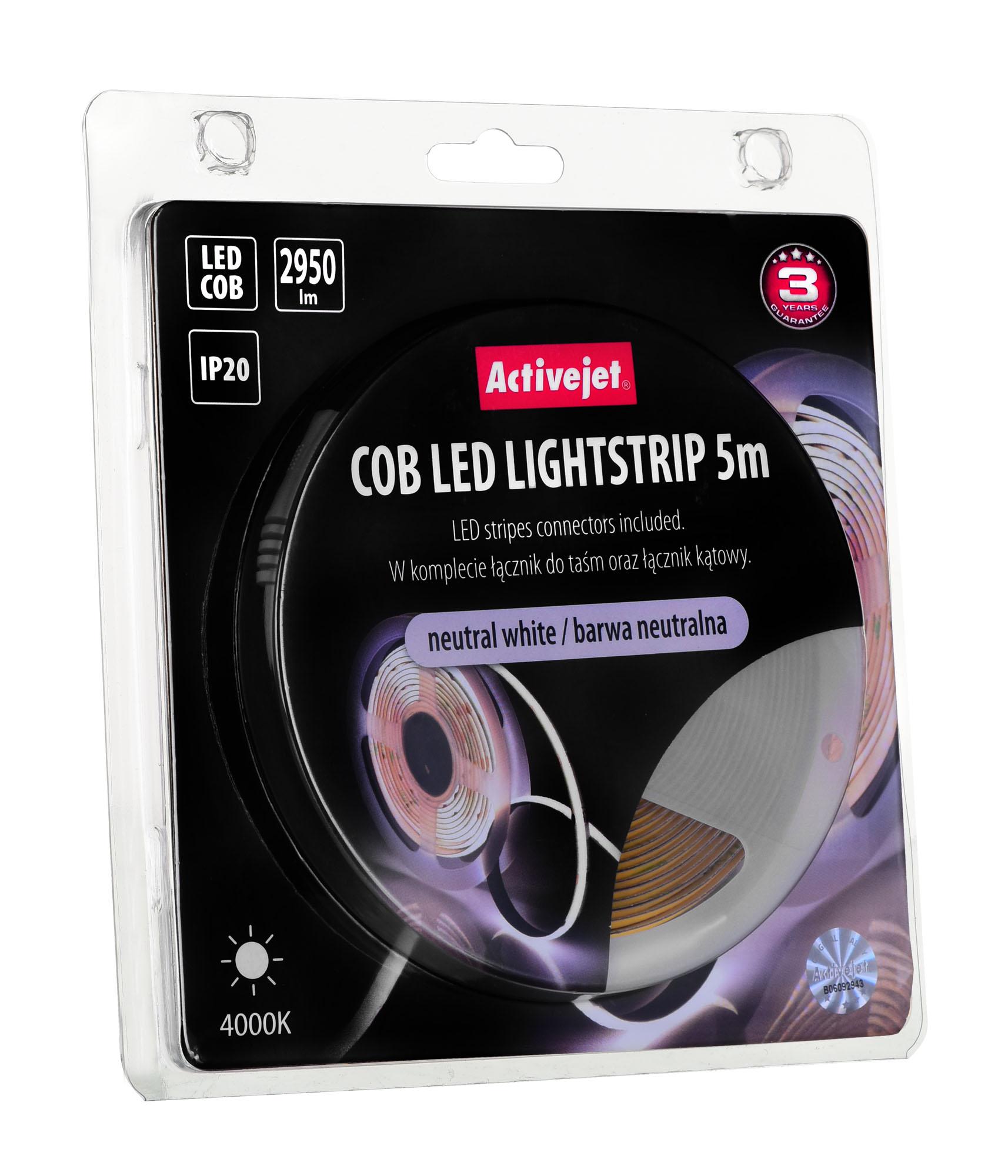LED Juosta - Activejet Aje-cob 5m Neutralus, Baltas